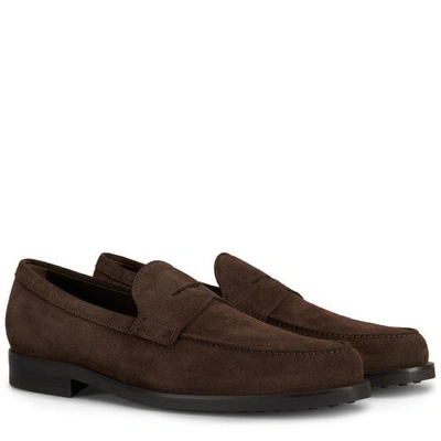 Shop Tod's Loafers In Suede In Brown