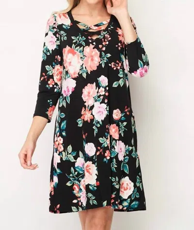 Honeyme Flower Dress In Black In Multi