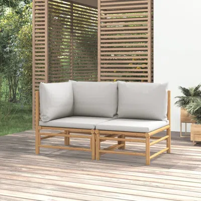 Vidaxl 2 Piece Patio Lounge Set With Light Gray Cushions Bamboo