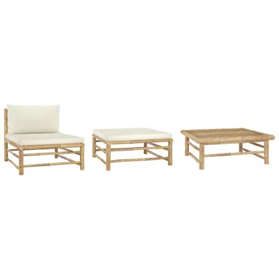 Vidaxl 3 Piece Garden Lounge Set With Cream White Cushions Bamboo 3142