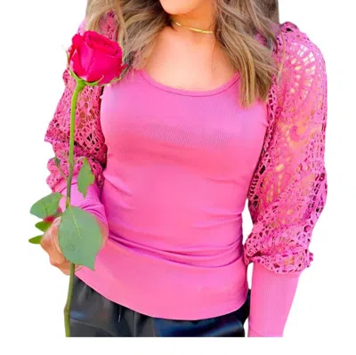 With Love The Lilah Lace Sleeve Top In Pink In Pink