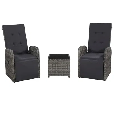 Vidaxl 3 Piece Bistro Set With Cushions Poly Rattan Gray, 47678