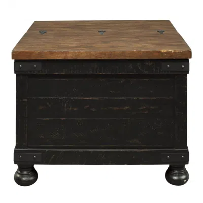 FURNIZZEME SQUARE WOODEN LIFT TOP COCKTAIL TABLE WITH TRUNK STORAGE, BROWN AND BLACK 