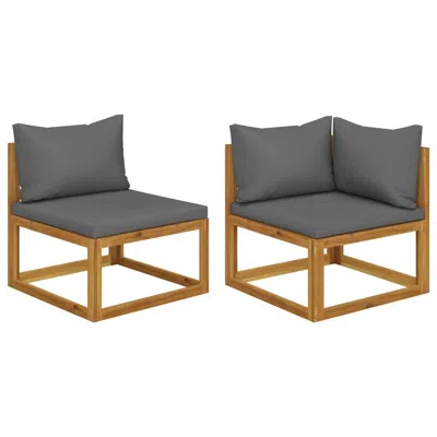 Vidaxl 2 Piece Sofa Set With Dark Gray Cushions Solid Acacia Wood, 311856