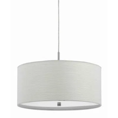 Furnizzeme Drum Style Pendant Fixture With Fabric Shade And Brushed Details, White