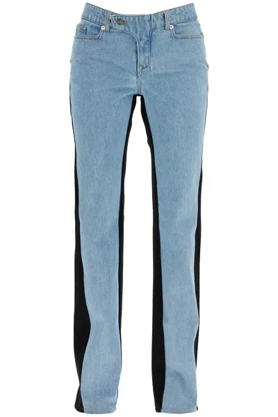 Shop Mugler Bicolor Straight Leg Jeans With Two In Blue