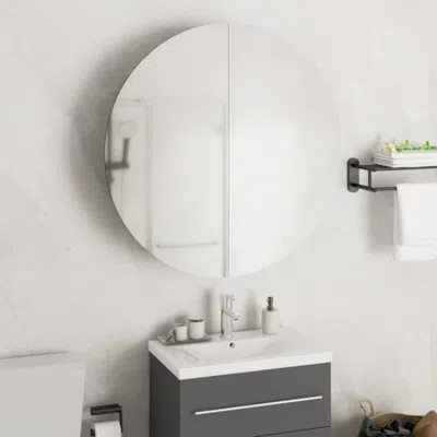 Vidaxl Bathroom Cabinet With Round Mirror & Led White 21.3"x21.3"x6.9"