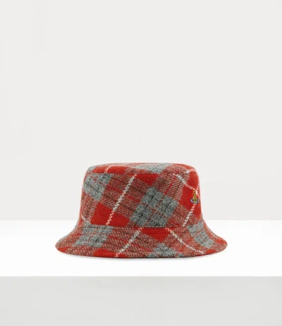 Vivienne Westwood Bucket Hat Harris Tweed Tartan Red M Unisex In Red