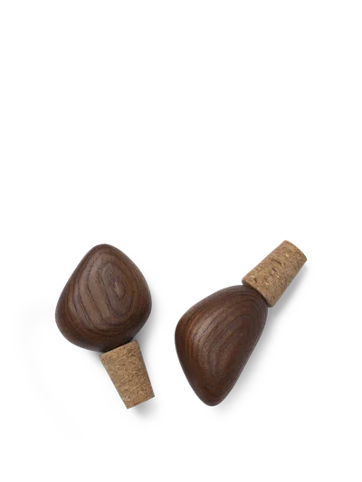 Ferm Living Brown Cairn Wooden Wine Stoppers Set Of Two