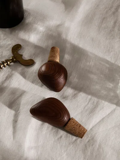 Ferm Living Brown Cairn Wooden Wine Stoppers Set Of Two