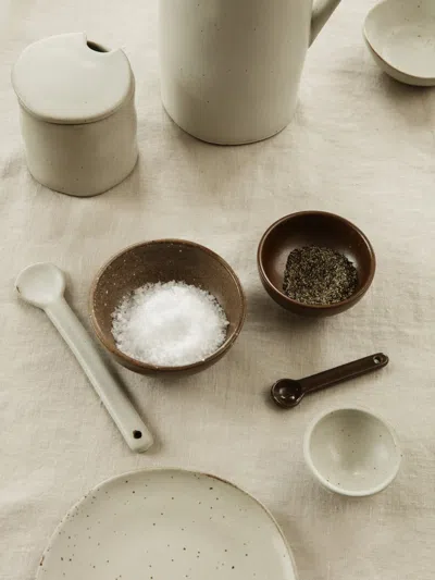 Ferm Living Off-white Speckle Flow Porcelain Jar With Spoon 8cm