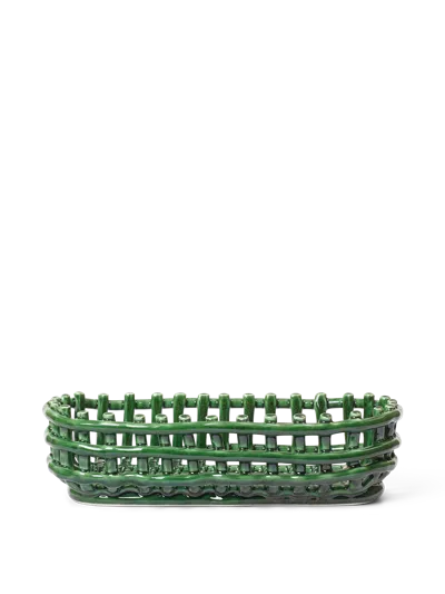 Ferm Living Oval Ceramic Basket In Emerald