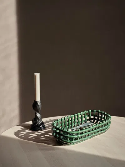 Ferm Living Oval Ceramic Basket In Emerald