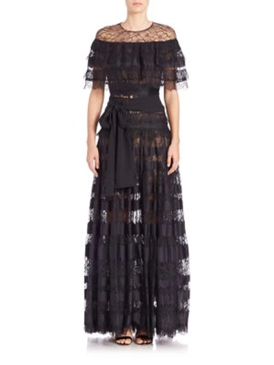 Shop Elie Saab Paneled Lace Gown In Black