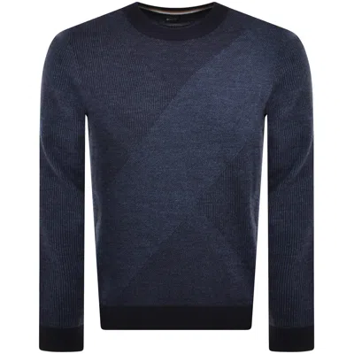Hugo Boss H-eclaus Dark Blue Virgin-wool Sweater With 2 Tone Jacquard Pattern 50526845 404 In Blue