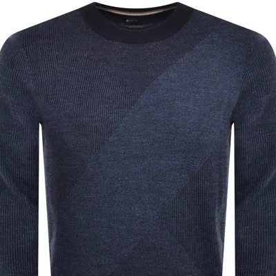 Hugo Boss H-eclaus Dark Blue Virgin-wool Sweater With 2 Tone Jacquard Pattern 50526845 404 In Blue