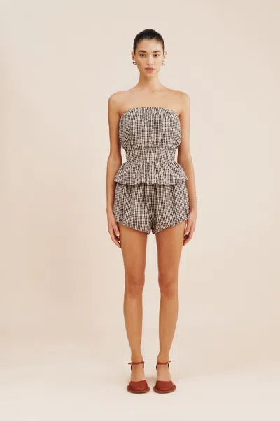 The Posse Aurelia Strapless Top In Gingham