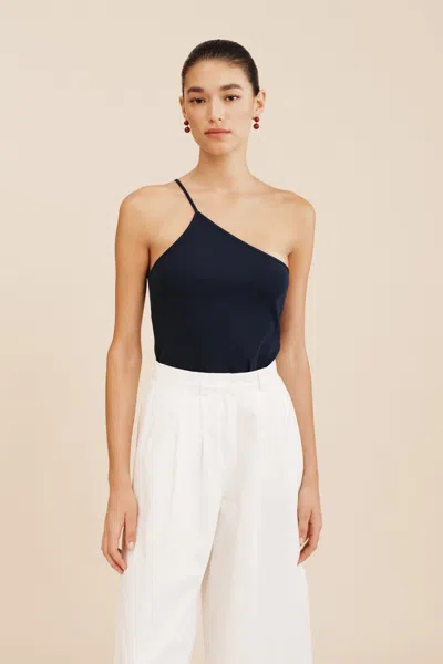 The Posse Axel One Shoulder Tank In Navy