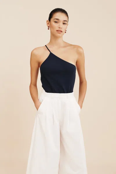 The Posse Axel One Shoulder Tank In Navy