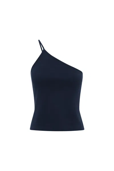 The Posse Axel One Shoulder Tank In Navy