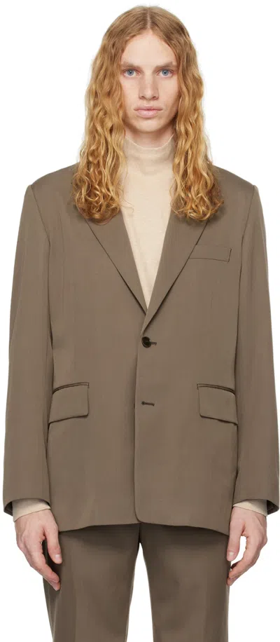 Shop Auralee Brown Light Wool Max Gabardine Blazer In Top Brown