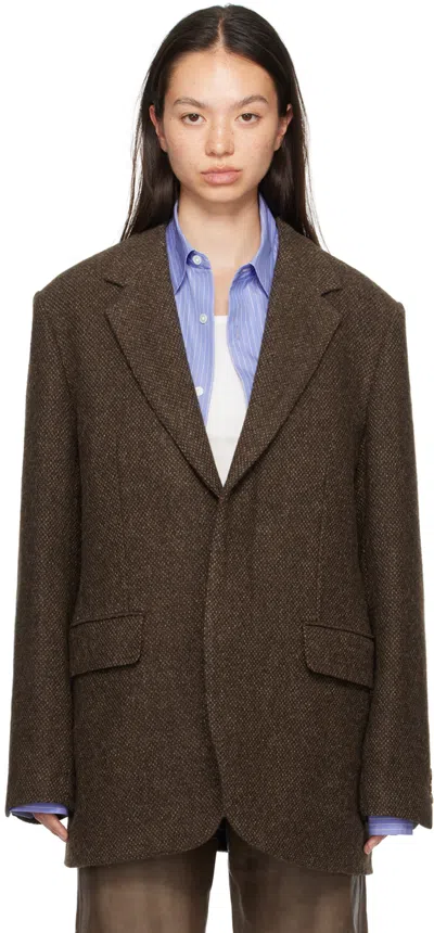 Shop Auralee Brown Lama Shetland Wool Tweed Blazer In Brown Tweed