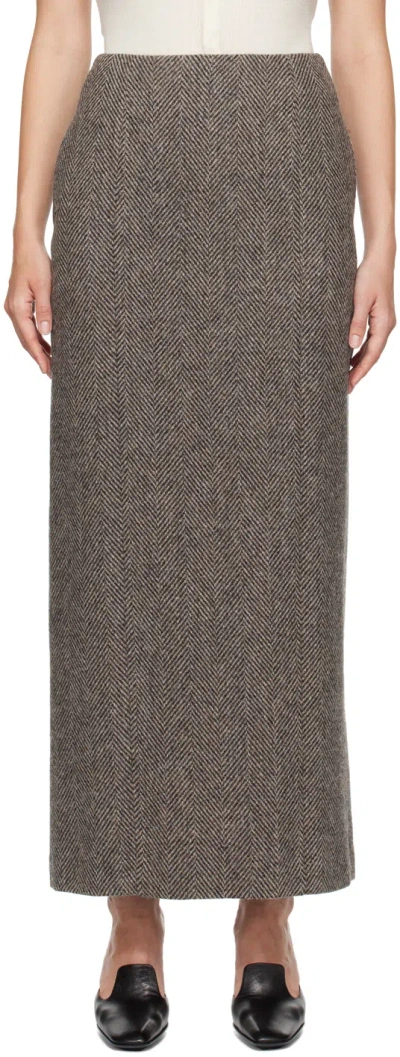 Shop Auralee Khaki Lama Shetland Wool Tweed Maxi Skirt In Khaki Tweed