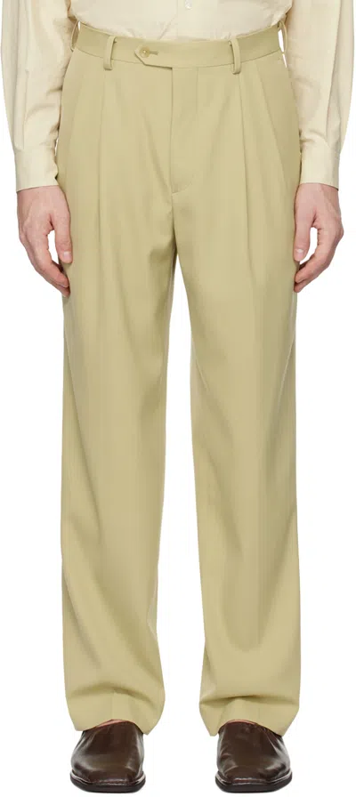 Shop Auralee Khaki Light Wool Max Gabardine Two-tuck Trousers In Light Khaki