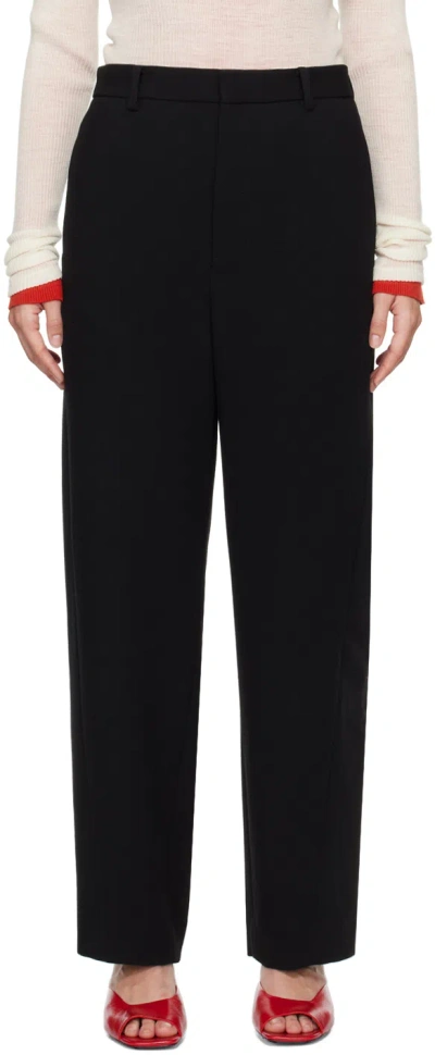 Shop Auralee Black Tense Wool Double Cloth Trousers