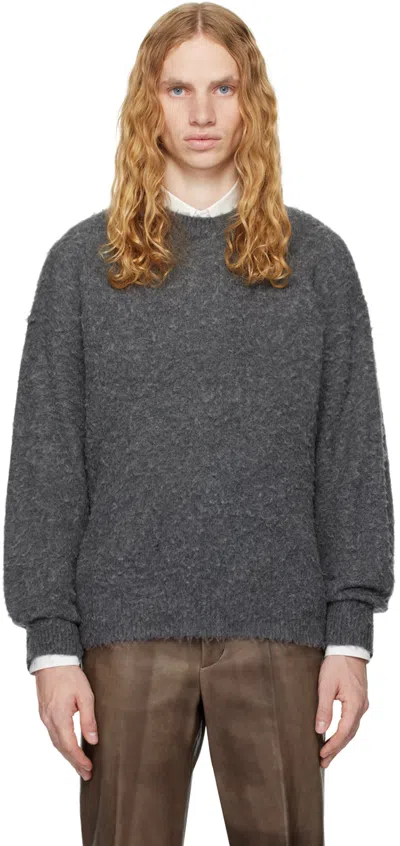 Shop Auralee Gray Brushed Wool Cashmere Sweater