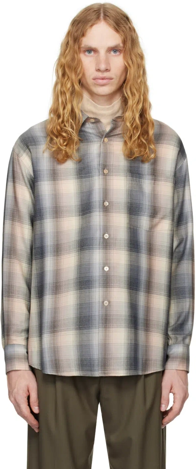 Shop Auralee Beige Super Light Wool Check Shirt In Beige Blue Check