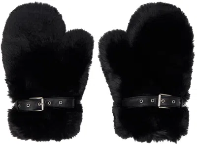 ACNE STUDIOS BLACK FLUFFY BUCKLE MITTENS 