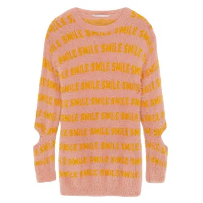 Stella Mccartney Fluffy Typographic Slash-sleeve Oversized Sweater In Pink