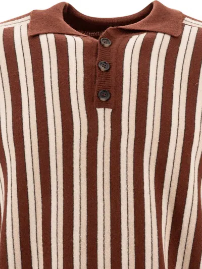 Shop Bode "hogan Stripe" Polo Shirt In Brown