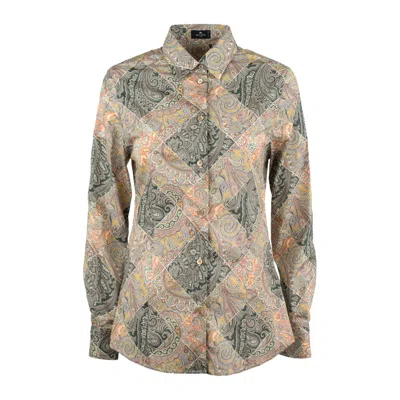 Shop Etro Printed Popeline Shirt With Patchwork Paisley Print In Yellow