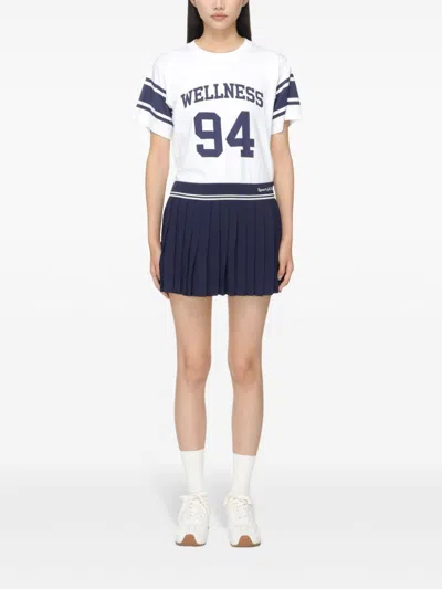 Shop Sporty And Rich Logo Pleated Skirt In 蓝色