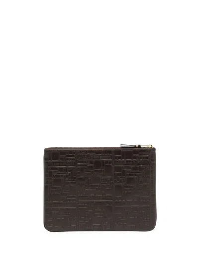 Comme Des Garçons Logo-embossed Leather Wallet In 褐色