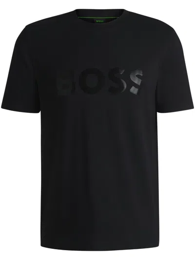 Shop Hugo Boss Logo-print Cotton T-shirt In 黑色