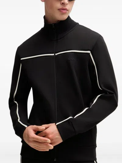 Hugo Boss Zip-up Sweatshirt With Tape Inserts In 黑色