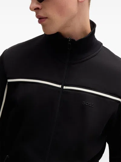 Hugo Boss Zip-up Sweatshirt With Tape Inserts In 黑色