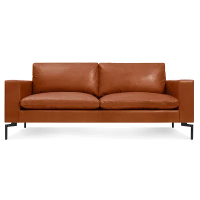 Blu Dot The New Standard 78" Leather Sofa In Toffee Leather/black