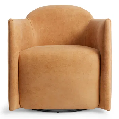 Blu Dot About Face Swivel Lounge Chair In Camel Leather