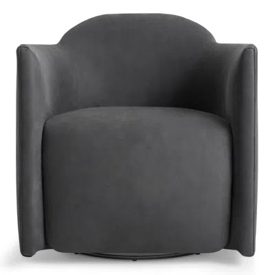 Blu Dot About Face Swivel Lounge Chair In Ink Leather