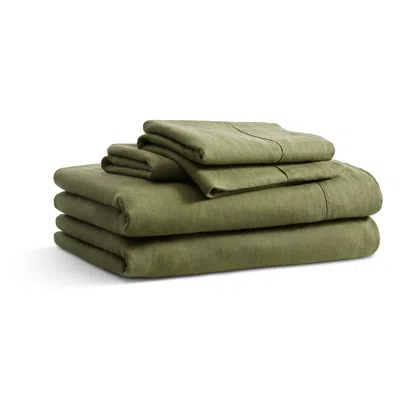 Blu Dot Stone Washed Linen Sheet Set In Loden Green
