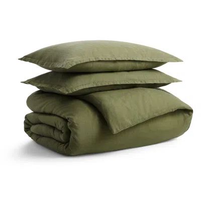 Blu Dot Stone Washed Linen Duvet Set In Loden Green