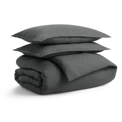 Blu Dot Stone Washed Linen Duvet Set In Charcoal