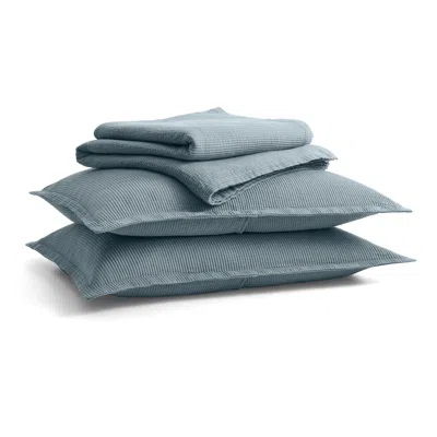 Blu Dot Ripple Coverlet Set In Grey Blue/putty Stitch