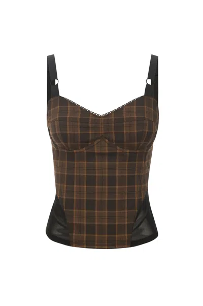 Fw24 Marguerite Corset In Plaid Brown