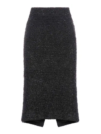 Balenciaga Cotton Tweed Knitted Midi Skirt In Negro