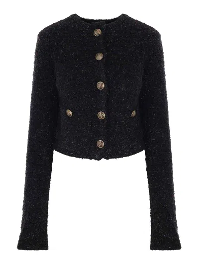 Balenciaga Crop Bouclé Cardigan In Negro